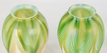 Pair of Tiffany Studios, New York Favrile Pulled Feather Shades